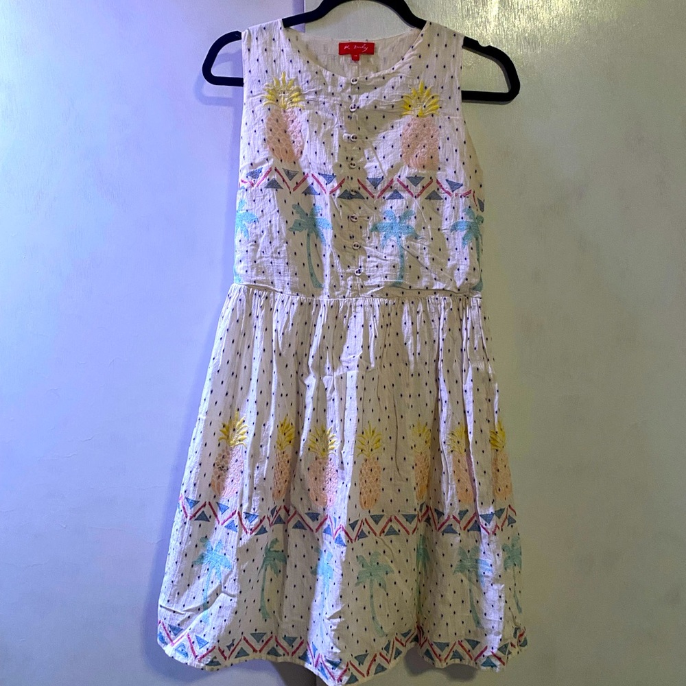 Embroidered A-Line Pineapple Palm Tree Dress